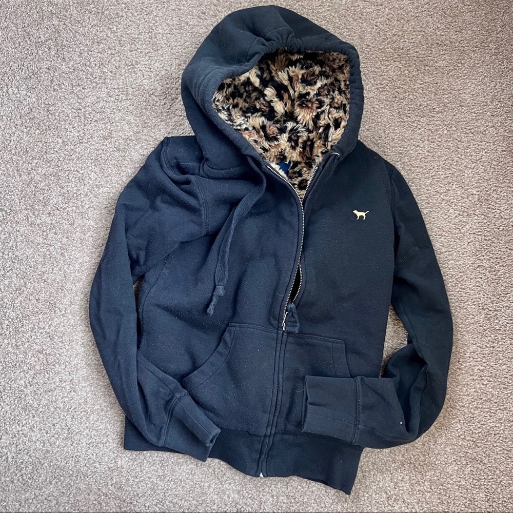 Vs PINK rare sequin bling leopard faux fur cheetah leopard jacket hoodie